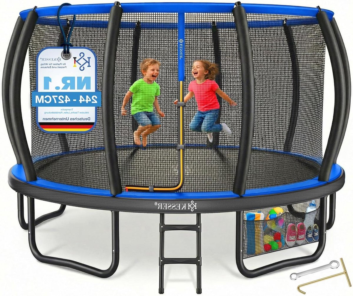 Tuin Trampoline - Springkussen Buiten - Buiten Spelen - Met Veiligheidsnet - Tot 427 cm - Blauw Zwart