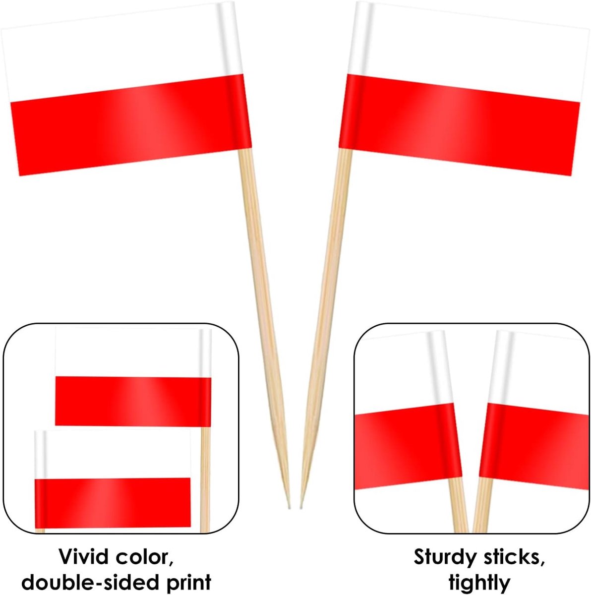 100 stuks Poolse vlag tandenstokers, prikker voor taarttopper, Polen voor tuin, bar, pub, Euro voetbalwedstrijd decoratie