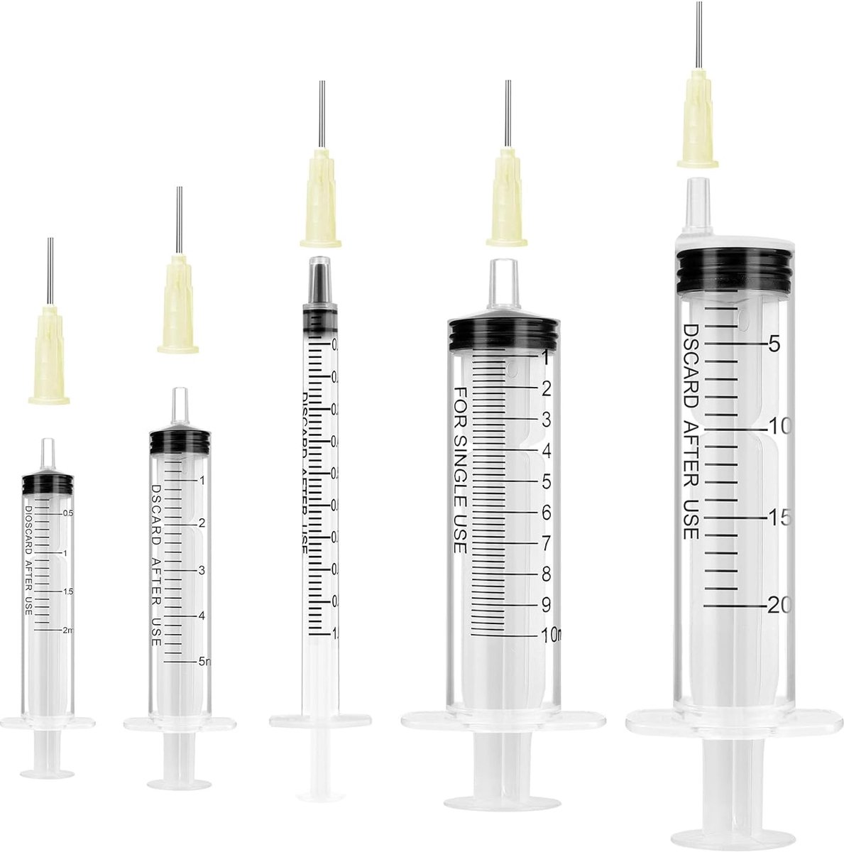 Plastic Spuiten, 5 st Spuit Met Stompe Naald, 1/2/5/10/20ml Spuit Met Doseernaalden Vloeistofmeetspuiten, Herbruikbare Voerspuiten Voor Experimenten, Plantenwater Geven, Dierenvoeding