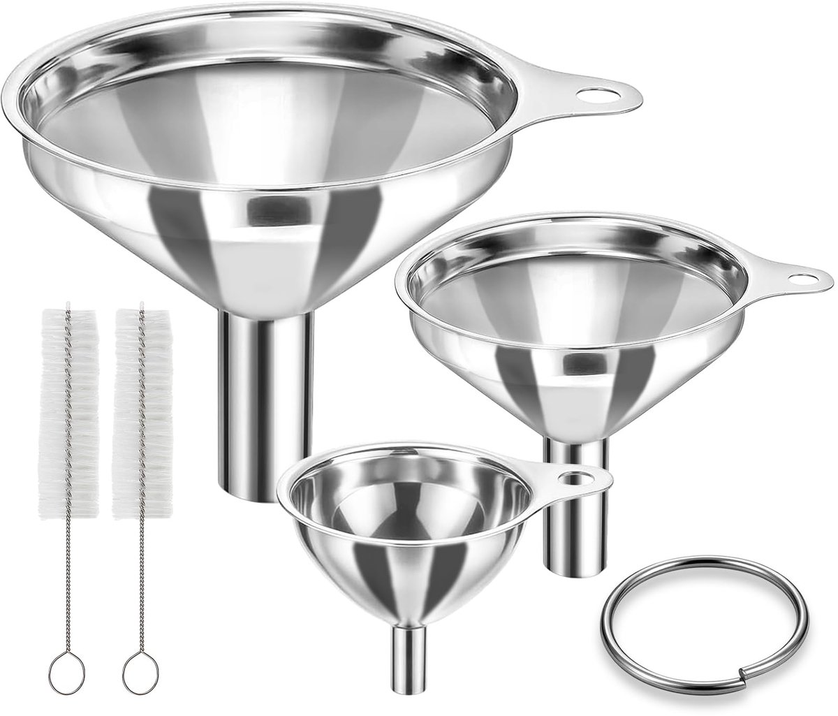 3 stuks trechters van roestvrij staal, mini-trechter voor de keuken met reinigingsborstels, voor sap, olie, parfum