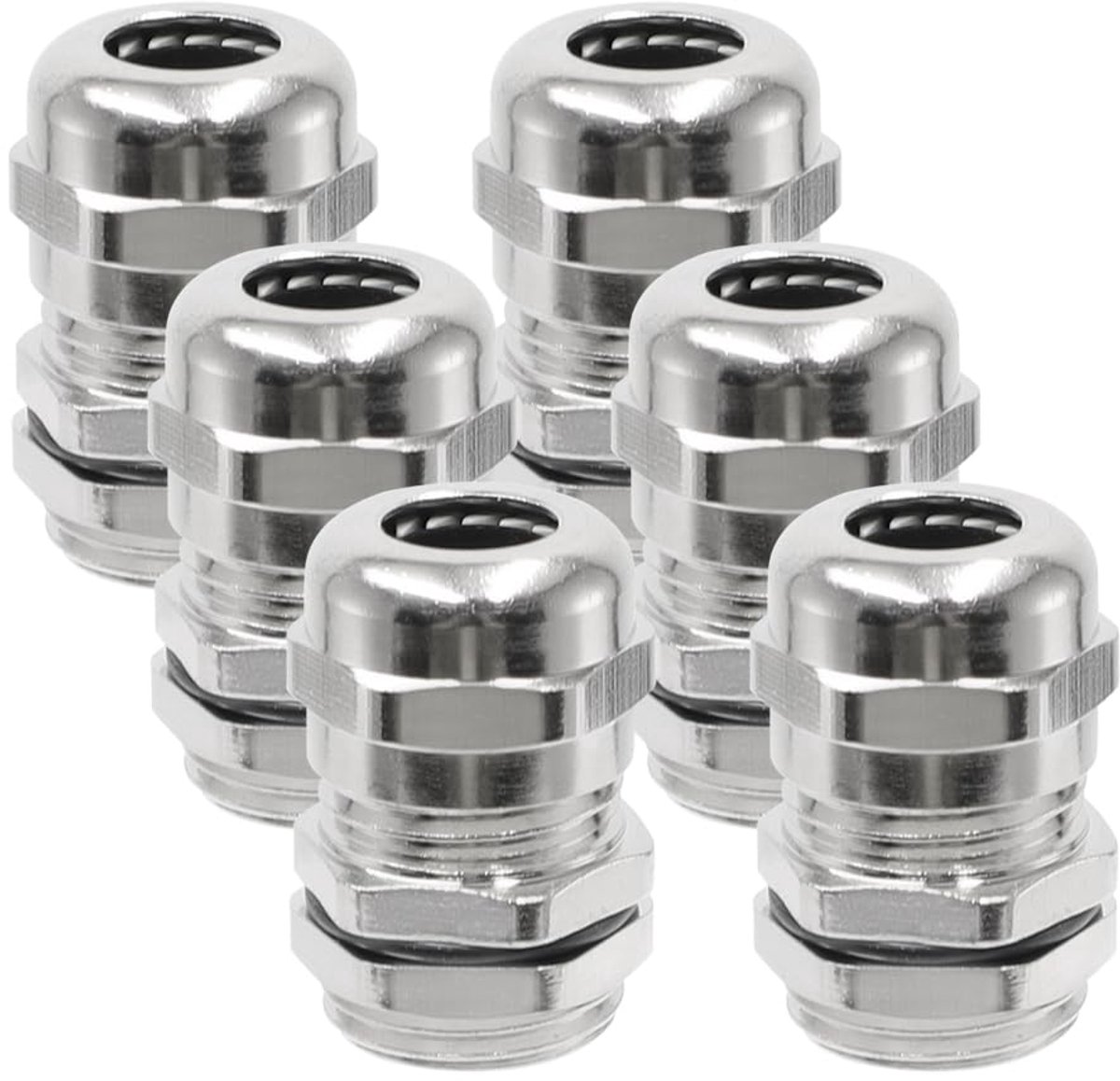 6 stuks PG9 kabelschroefverbindingen, IP68 waterdichte kabeldoorvoer, messing kabelconnector voor 4-8 mm kabelaansluiting