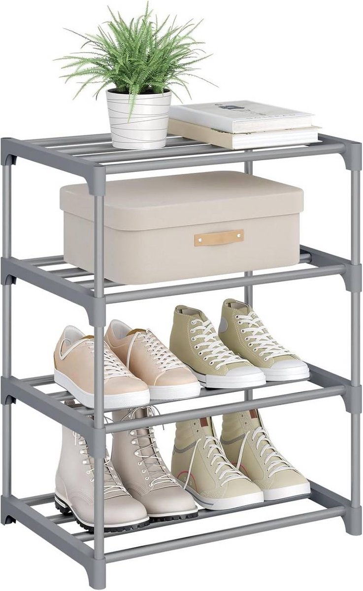 SureDeal® - Schoenenrek - Smal 4 niveaus - Metaal - Paar schoenen - 42x30x54 cm - Grijs