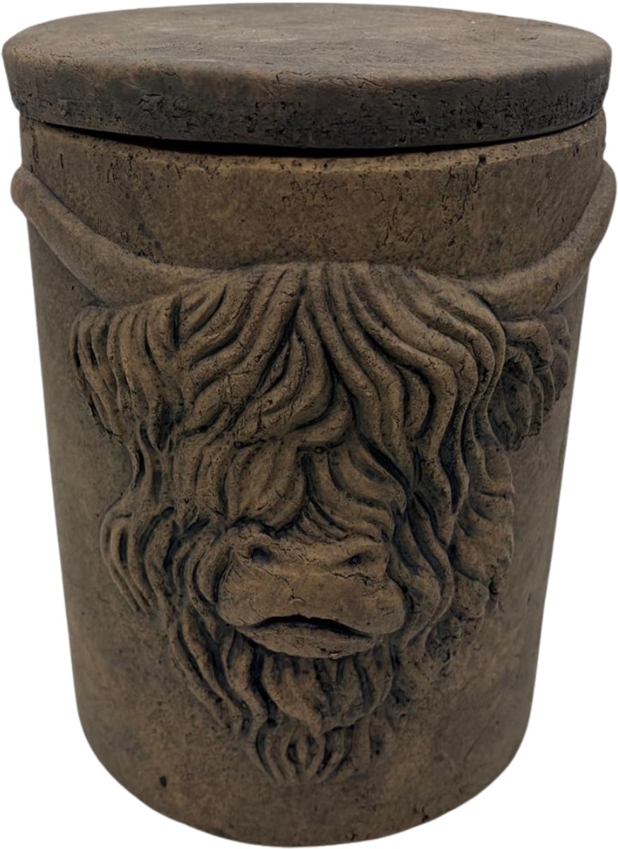 Brynxz stenen Voorraad pot L met schotse hooglander - stoer sober- moederdag- kerst- sint- woondecoratie- interieur- sfeervol
