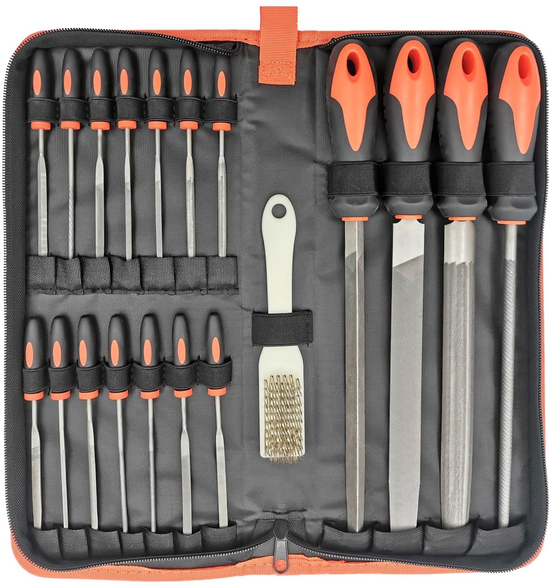 20 stuks metalen vijlset met koffer, inclusief platte/halfronde/ronde/driehoekige stalen vijl, halfronde houten vijl