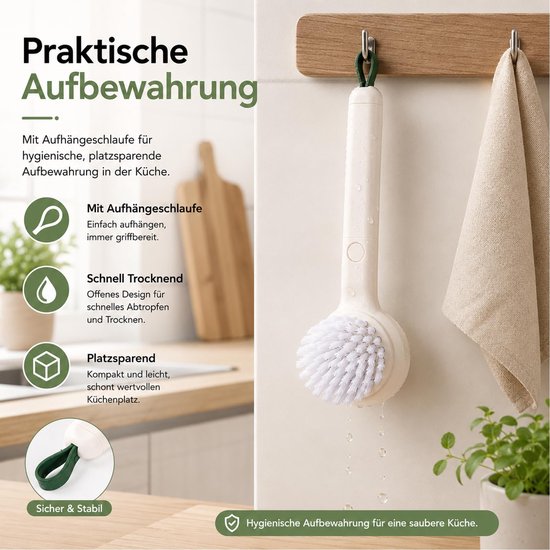 Keukenborstel van kunststof, veelzijdige groenteborstels, handgemaakte reinigingsborstel met handvat, paddenstoelborstel, voor potten, pannen, groenten, fruit, zacht borstelmateriaal, beschermt — afbeelding 4