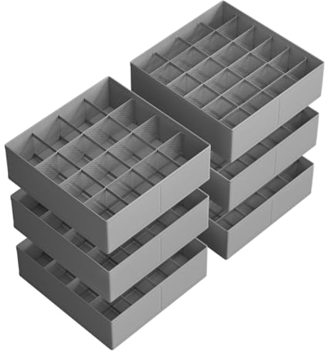 Huis Geluk ondergoed-organizer set van 6, 120 vakken (3x16 + 3x24), opvouwbare lade-organizer, opbergdozen voor sokken, ondergoed, stropdassen, duifgrijs