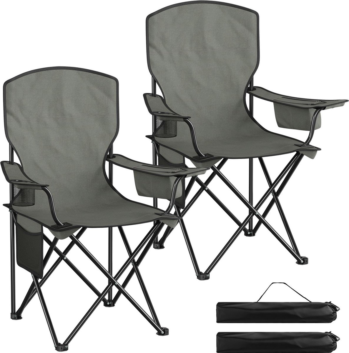SureDeal® - Set - Campingstoelen - Koeltas - Bekerhouders - Lichtgewicht - Draagbaar - 52x84x96,5 cm - Zwart