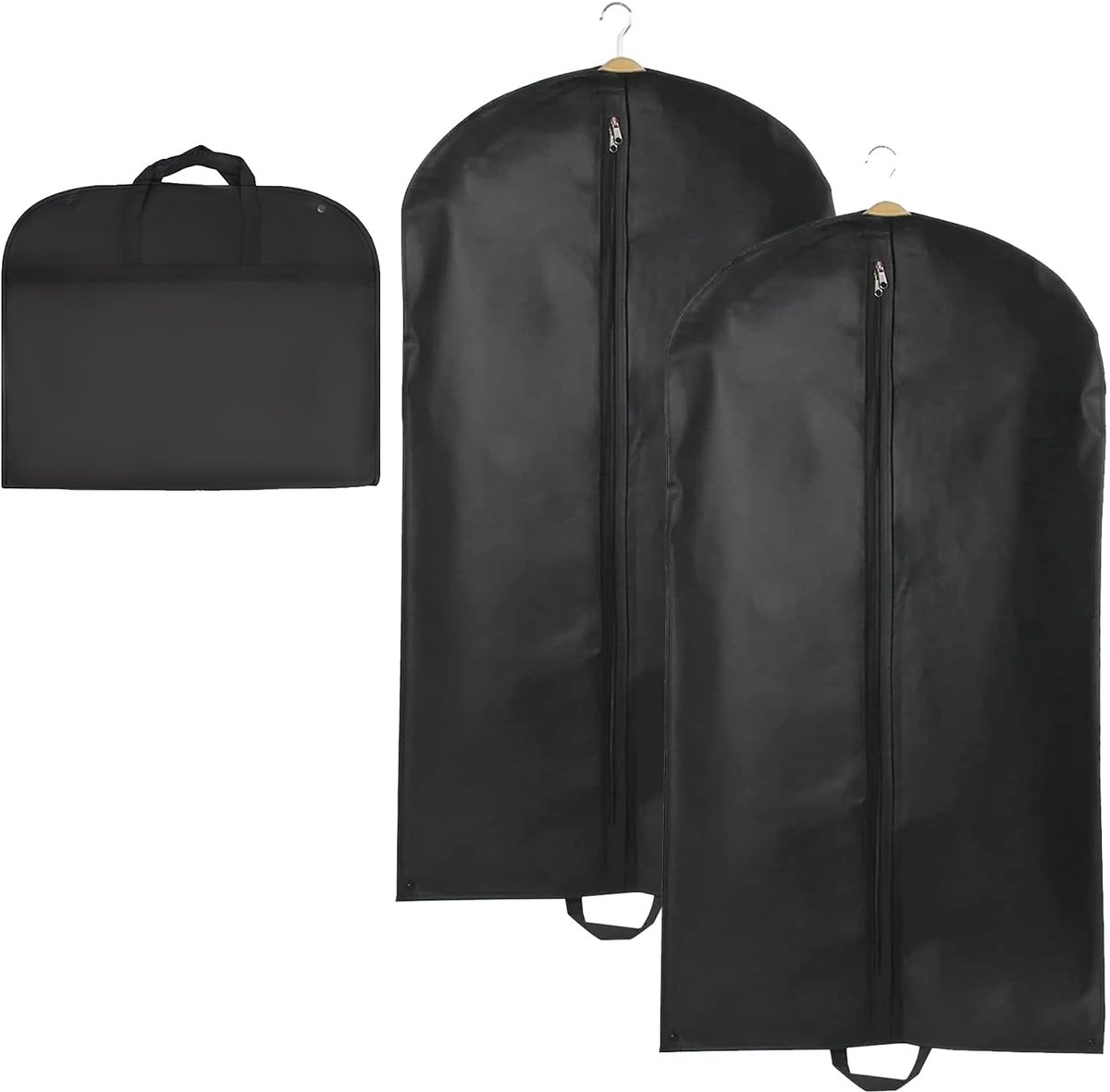 2 stuks 60 x 120 cm kledingzak, lange kledingzak, pak met draaggreep, opslag kledinghoes, ademende paktas voor jassen, overhemden, avondjurken, kostuumtas (zwart)