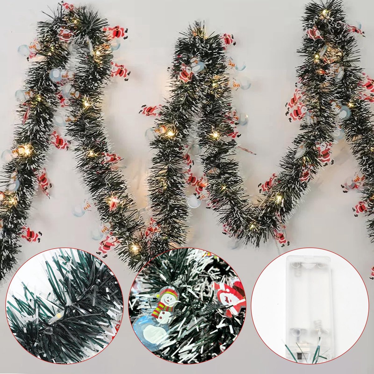 Kerstslinger 500CM, Kerstslinger, Lametta kerstslinger, Kerstdecoratie Lametta kerstboom slinger met verlichting, LED kerstslingers voor binnen en buiten kerstboom – foto 2