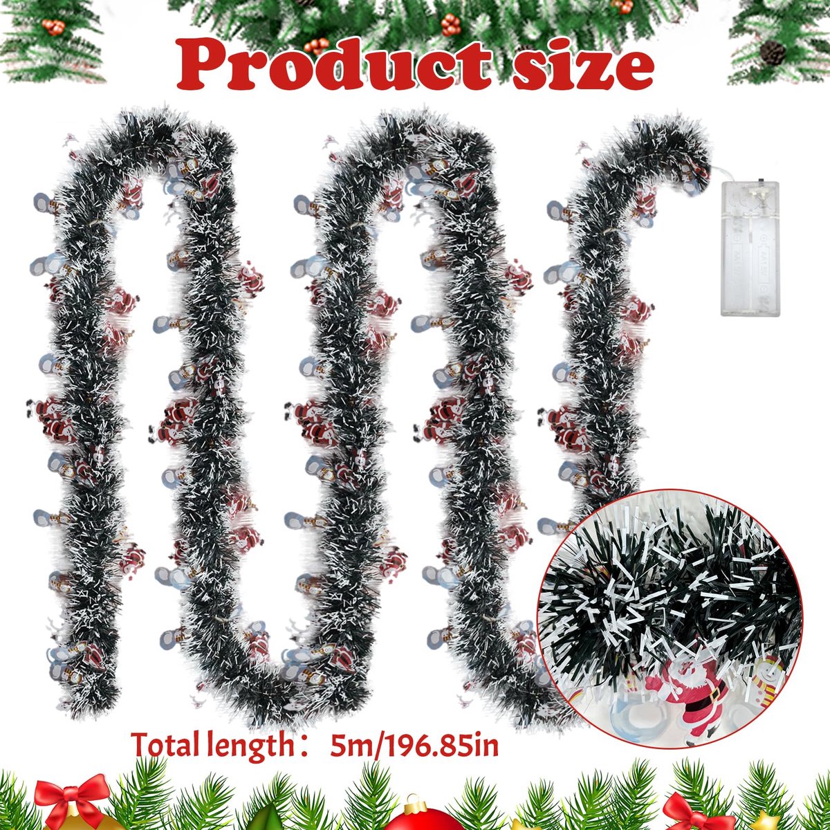 Kerstslinger 500CM, Kerstslinger, Lametta kerstslinger, Kerstdecoratie Lametta kerstboom slinger met verlichting, LED kerstslingers voor binnen en buiten kerstboom – foto 6