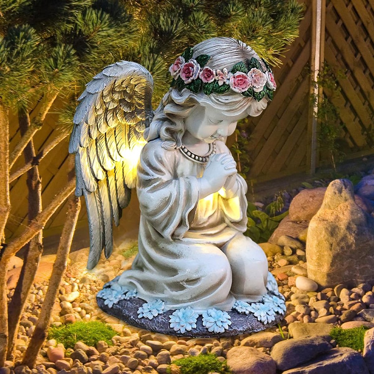 Tuinfiguren, engel voor begraafplaats, tuinfiguren, zonneengel, waterdicht, gebedsengel voor vensterbank, binnenplaats, terras, wit