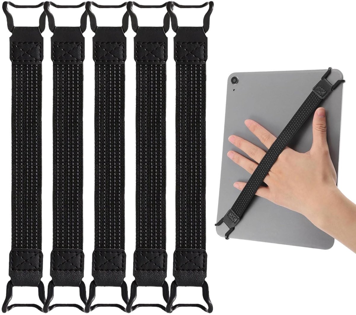 5 stuks vingerhouders, griphouders, antislip handbevestigingsband, houder, steun, zeer elastische veelzijdige bevestigingsband, tablet-vingerhouder, handgreep voor 6-12,9 inch tablets en