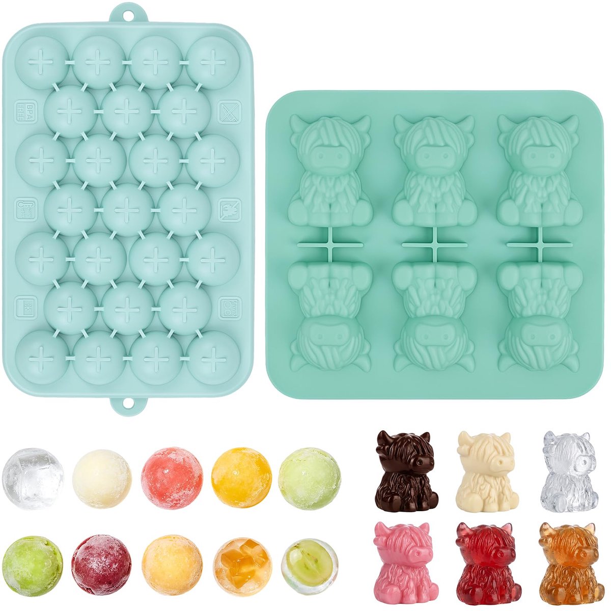 Ijsblokjesvorm & ronde bol ijsblokjesvorm met deksel, mini siliconen ijsblokjesvormen set voor whisky & cocktails, hooglandrors & ronde ijsblokjesvorm, klein