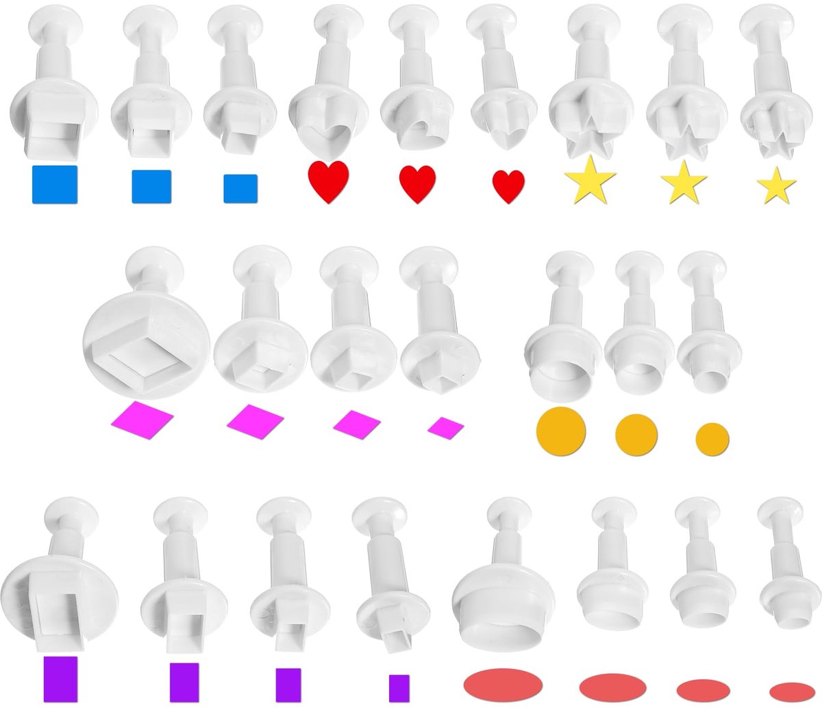 Fondant uitstekers, fondant plunger cutters, mini-uitsteekvormen, modelleergereedschap, bakaccessoires, geometrisch voor doe-het-zelf taarten, taarten bakken