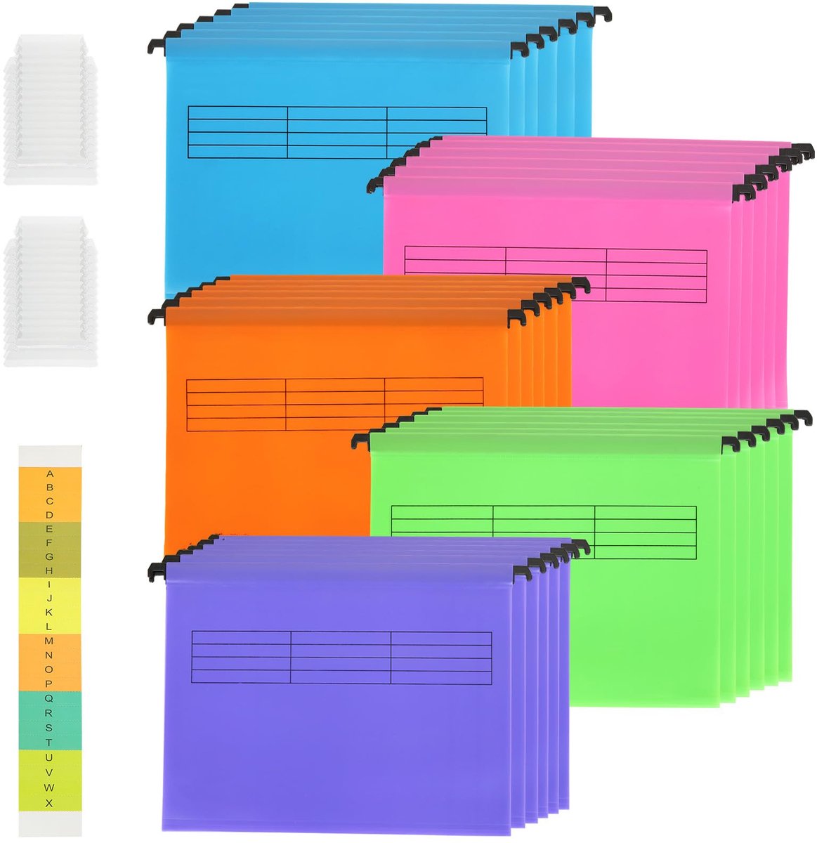 30 stuks hangende dossiermappen, polyethyleen archiefkast, hangmappen A4 met tabs, kleurrijke hangmappen, opslag voor school, thuis, werk, 5 kleuren, 6 stuks van elke kleur