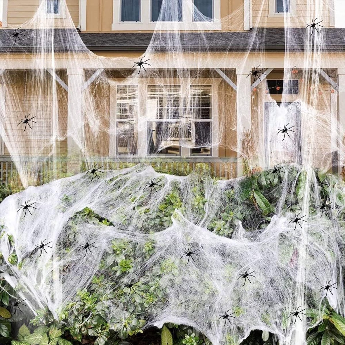 Halloween-decoraties buitenshuis met 30 stuks nepspinnen, super stretch spinnenwebben voor binnen Halloween-decoraties, Halloween-themafeest