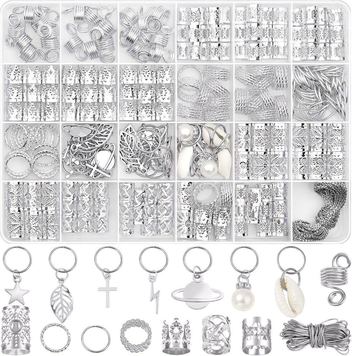 Haaraccessoires voor vlechten, 259 Stück Silber, Aluminium
