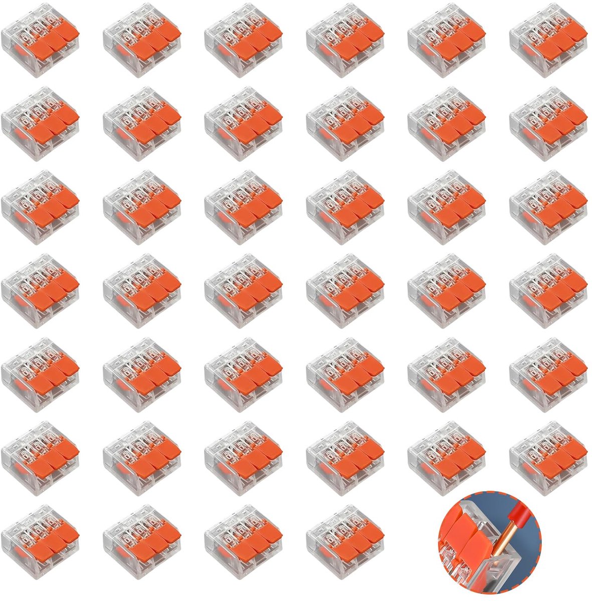40 stuks elektrische kabelklemmen, 3-polige kabelverbinders met bedieningshendel, kroonklemmen, set verbindingsklemmen tot 4 mm², vaste kabel, vrij combineerbaar voor huisbekabeling en