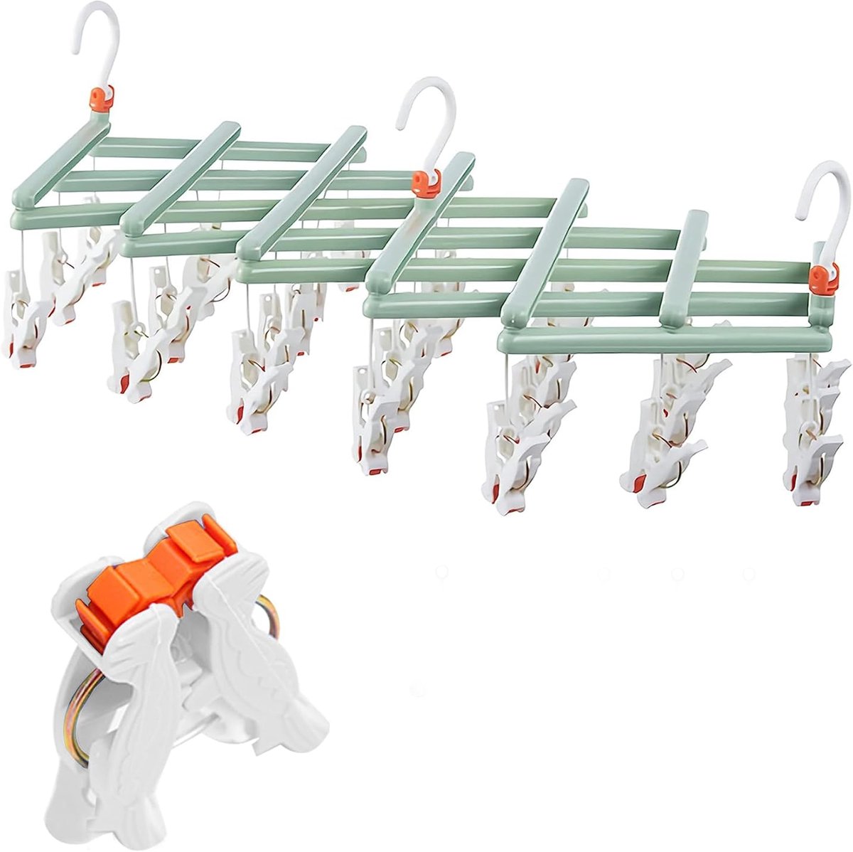 KZQ Opvouwbaar sokken- en wasdroogrek - 360° draaibare haak - Multifunctionele hanger voor nat en droog gebruik - Compact en draagbaar - Groen