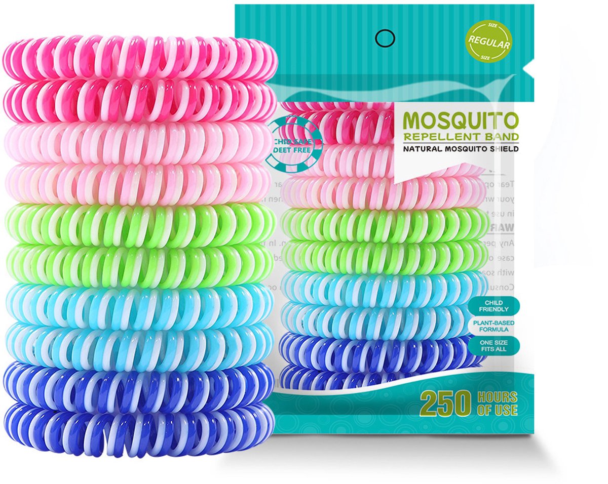 Muggenbandjes 10 stuks - DEET-vrij - tot 250 uur geurafgifte - met citronella, eucalyptus, munt & citroen - voor volwassenen en kinderen - Mosquito bracelet