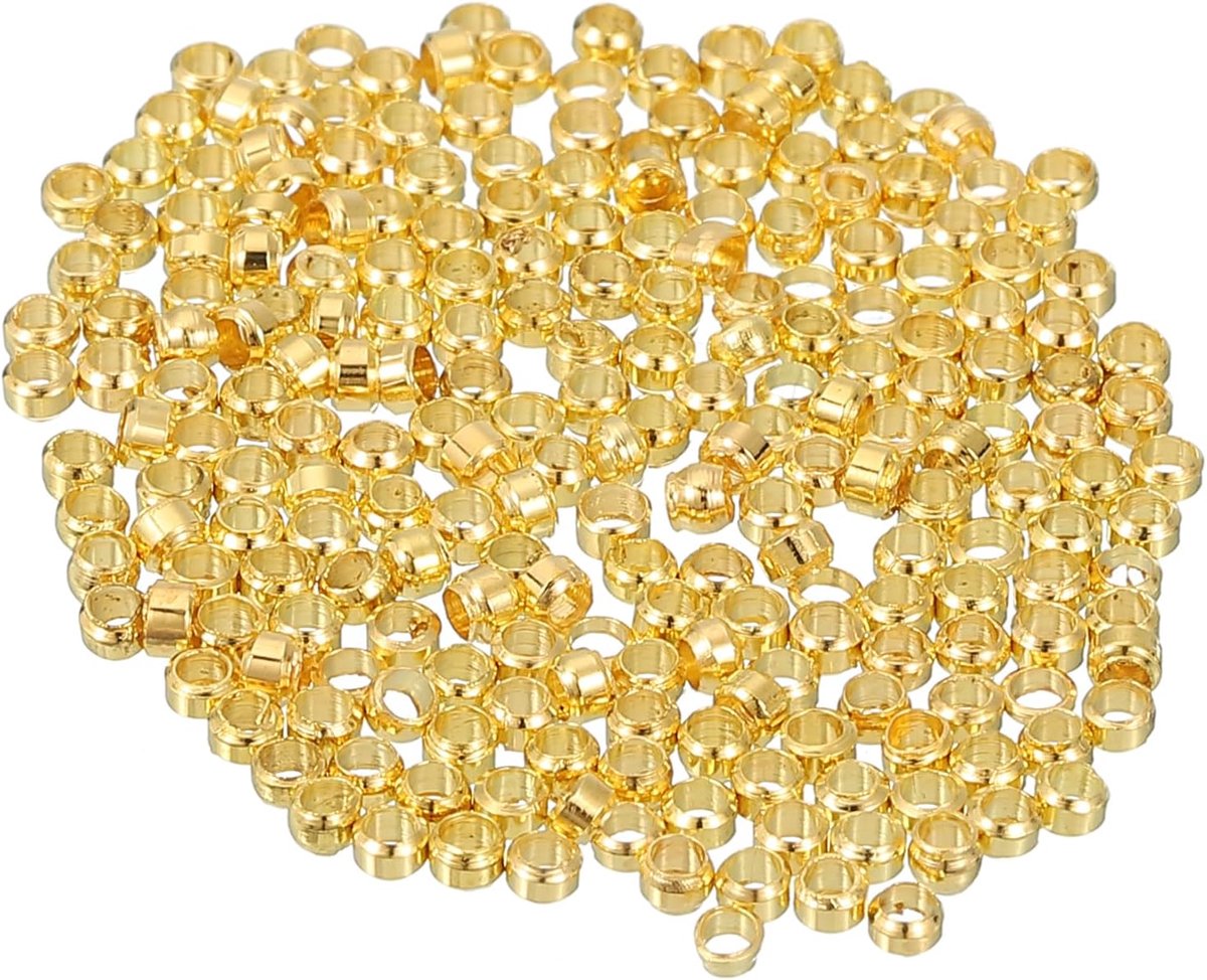 Kralen, sluitkralen, 2 mm, messing afstandhouders, losse kralen, tube-krimpkralen, afstandskralen voor het maken van sieraden, knutselen, goud