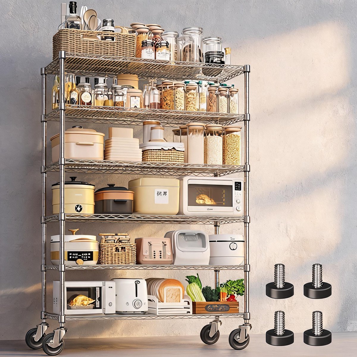 Mobiel 6-Laags Draadrek - Verchroomd Opbergrek - 25,4mm Staalbuizen - Verstelbaar voor Thuis, Keuken en Garage