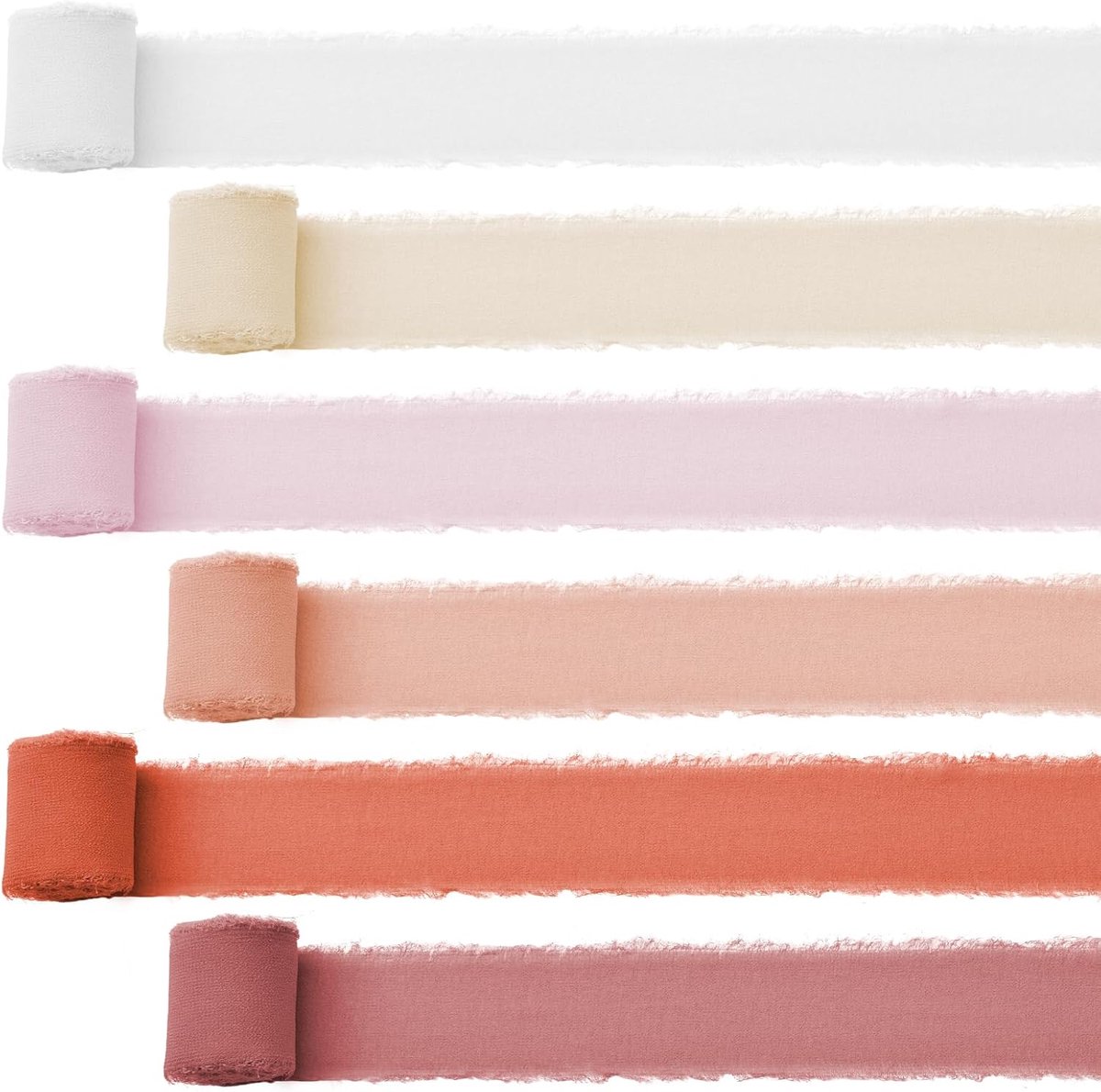 Linten, 6 rollen chiffon zijden lint gemengde kleur franje gerafelde randen stof voor bruiloft uitnodigingen, bruidsboeketten, geschenkverpakking