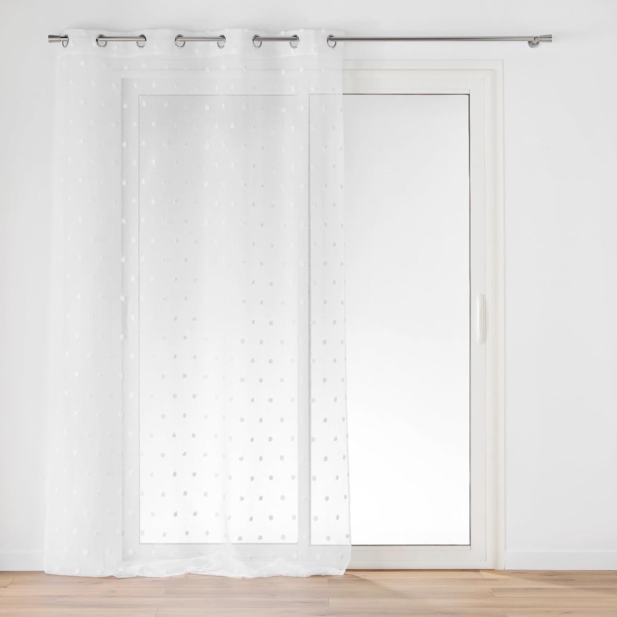 douceur d'intérieur, Gordijn met oogjes (140 x 240 cm) Pompinou, gezandstraalde voile met pompons