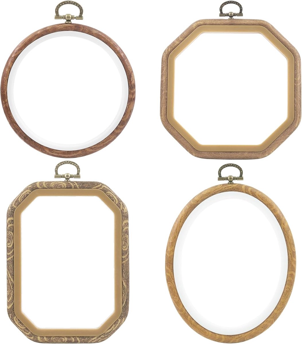 20 stuks mini-borduurringenset met sleutelhangers, draad en schaar, houten mini-kruissteek hoepel klein displayframe, ideaal voor kunsthandwerk, naaien en hangende ornamenten, woondecoratie