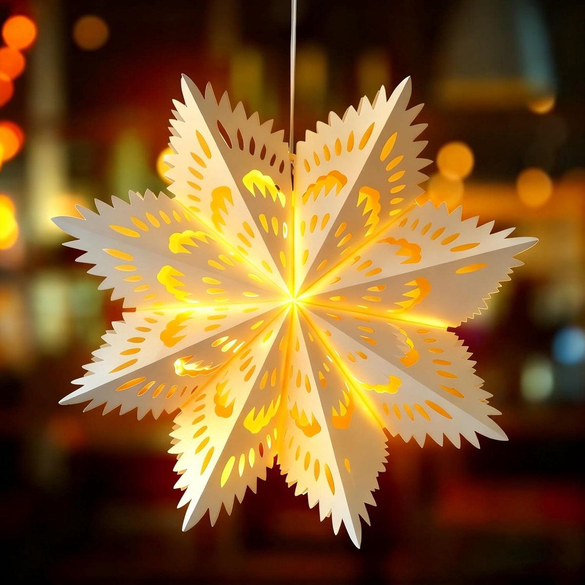 verlicht, 45 cm, 3D opvouwbare papieren ster, kerstster, kerstster, verlicht, kerstdecoratie, binnen, hangende papieren ster, verlichting, kerstfeest, ster lichtketting