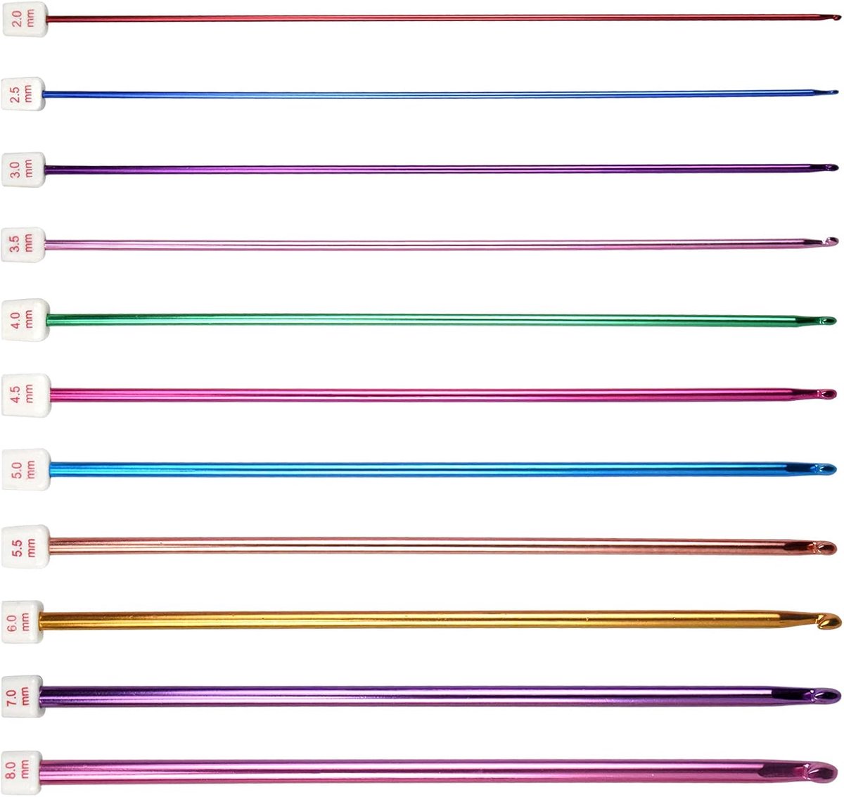 Haaknaalden, aluminium breinaalden met lange steel, 2,0 tot 8,0 mm, lichte Tunesische haaknaald, brei-accessoires voor beginners, volwassenen en professionals