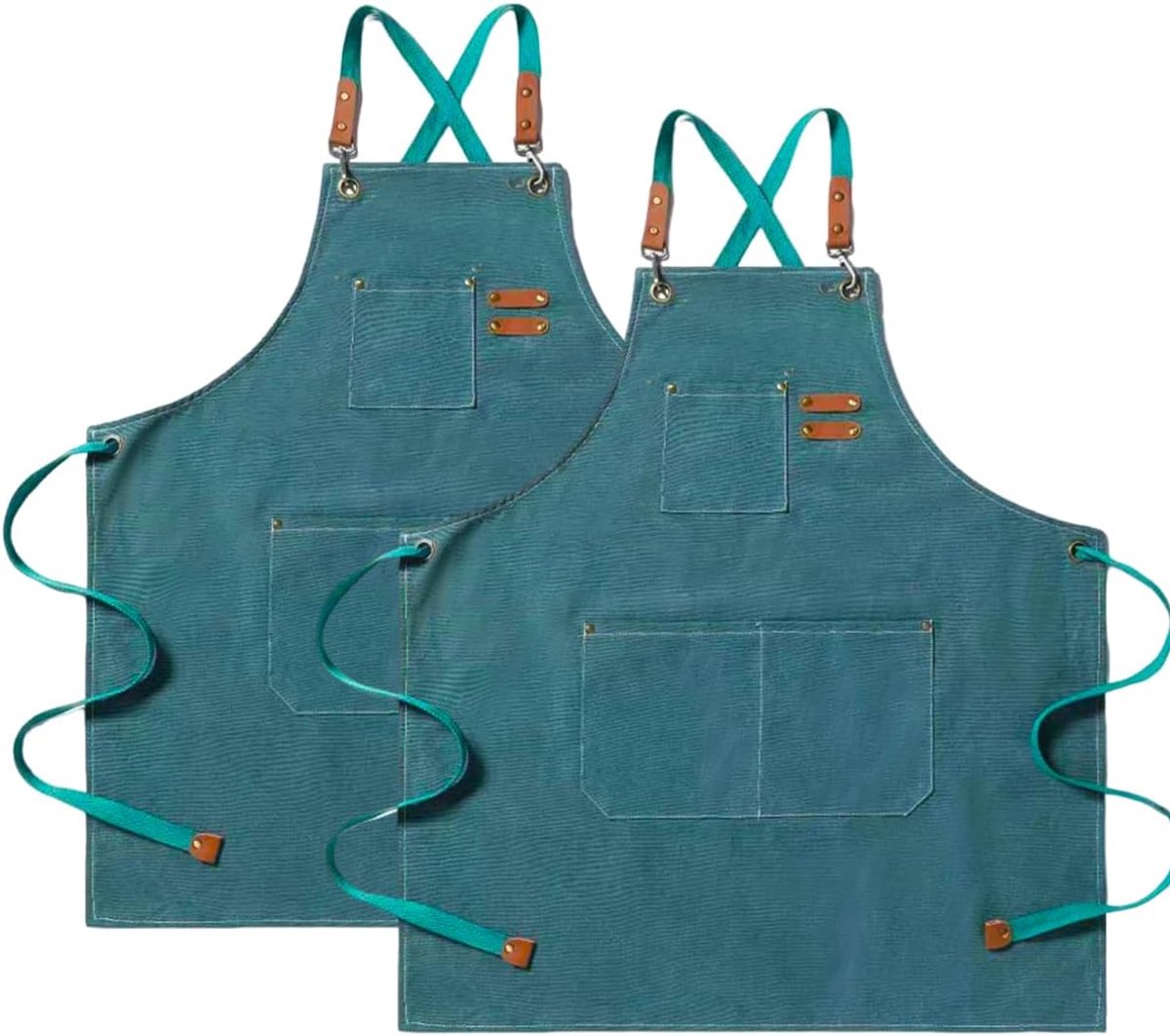 Keukenschort, 2 stuks, werkschort met 3 zakken, verstelbare riem, barbecueschort, waterdicht, professioneel, voor heren, dames, kapper, keuken, tuinman