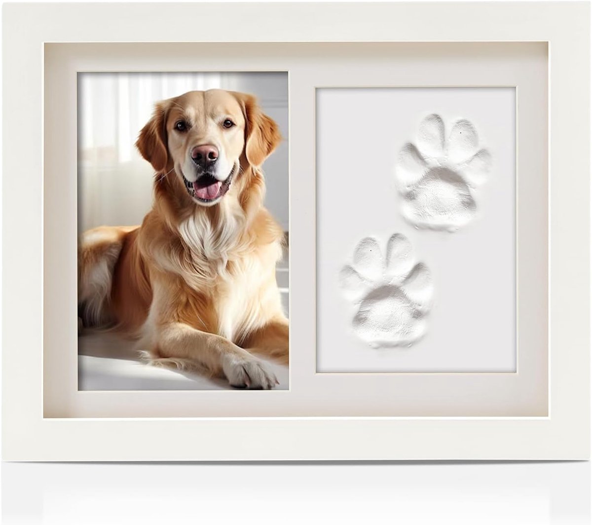 Gedenklijst Hond en Kat, Potenafdruk Set Hond Kat Fotolijst met Geluidsmerking Kit en Foto-Display voor 6 x 4" Foto, Perfect Herinneringscadeau voor Huisdierenbezitters - Wit