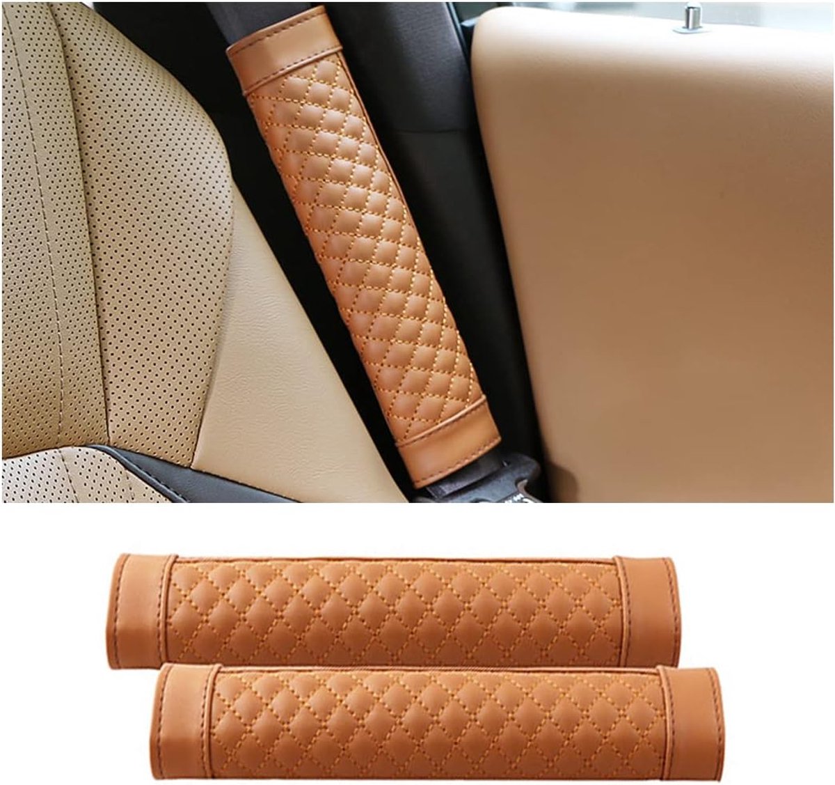 2 stuks autogordelkussens, geavanceerde PU-lederen veiligheidsgordelhoes, schouderbeschermer, comfort, autogordelbescherming voor volwassenen (bruin)