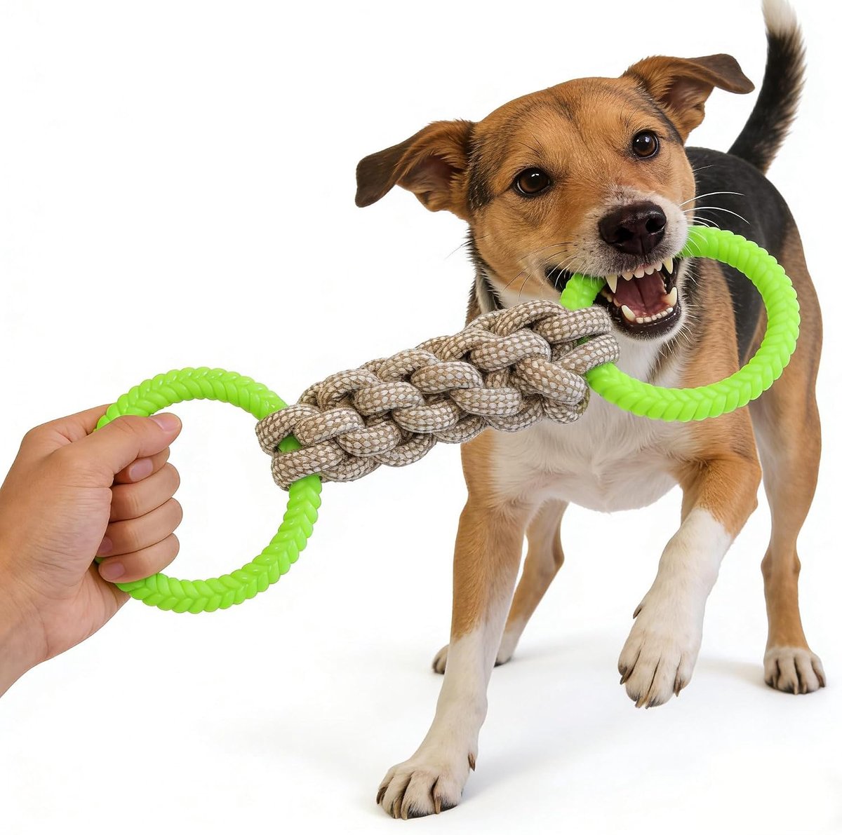 Tug of War hondenspeelgoed - rubber en katoenen touw speelgoed voor honden, grote dubbele ring hondensleepspeelgoed, interactief hondenspeelgoed voor agressieve kauwers, kauwspeelgoed voor