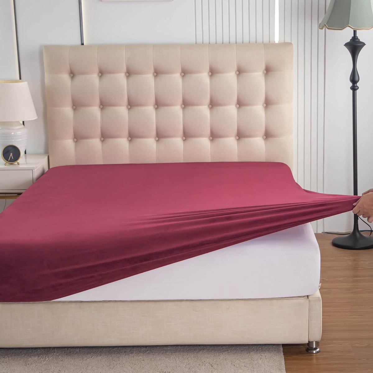 Jersey Warm hoeslaken, 90 x 200 cm tot 100 x 200 cm, set van 2 stuks, pluche fleece, fluweelzacht, behaaglijk, wollig, kasjmier touch, bedlaken voor boxspringbed, topper, matras, rood, met
