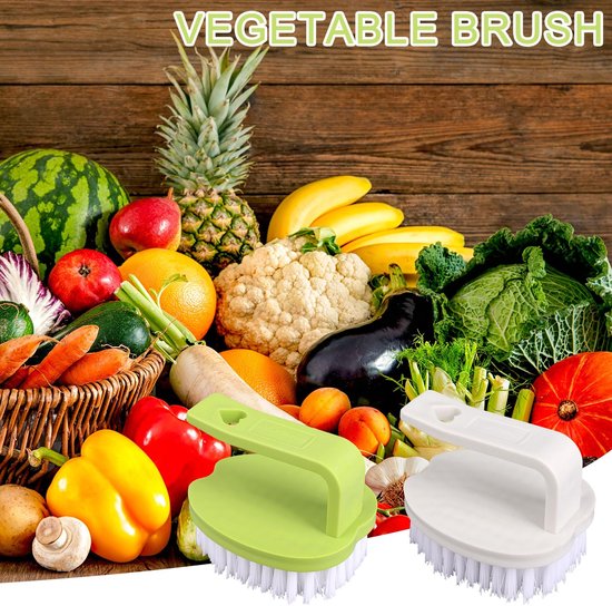 Groenteborstels, 8x7x6,5cm PP-Materiaal Fruit en Groenteborstel met Stijve Borstelharen en Handvat voor Fruit Aardappelen Wortelen Voedsel(Wit & Groen) — afbeelding 4