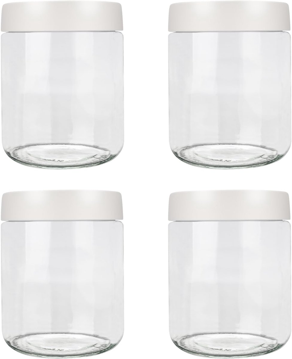 Glazen pot met Scew Deksel, Overnight Haver Containers met Deksels, Brede Mond Opslag Containers Lekkage (500ml - Wit)