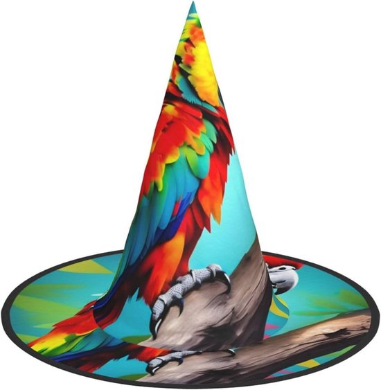 Heksenhoed - Verkleedhoed Halloween - Feestkostuum - Papegaaien Print - 38 cm diameter - Multicolor