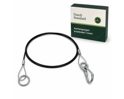 Dutch Standard Aanhangwagen Breekkabel 1 Meter - Zwarte Gecoate Staalkabel - Met Karabijnhaak