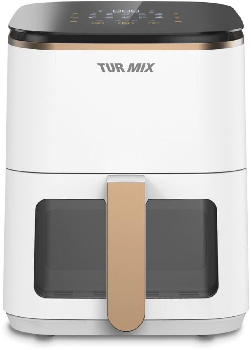 SnelShoppen - Bekroonde heteluchtfriteuse wit TURMIX CX 250, compact, 3,5 l, airfryer 1350 W met transparant venster en touchdisplay, 10 automatische