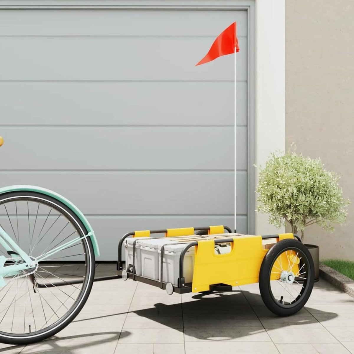 Fietskar Geel - Hondenkar Aanhanger - Transport Fiets - Waterdicht Oxford Materiaal - 45 kg Capaciteit - Geel