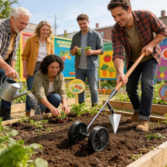 Handmatige Grashak - Tuin cultivator - Bodem losmaken - Dubbele voorwielen - 45 x 23 cm - Niet gespecificeerd — afbeelding 4