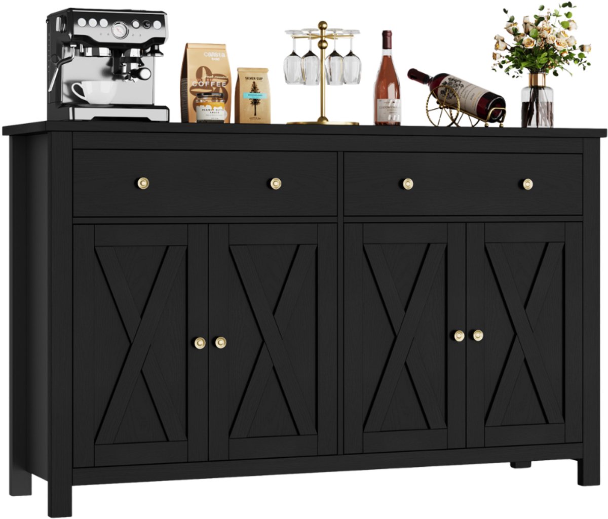 Sideboard – Voor Woonkamer & Eetkamer – Storage Cabinet met 2 Lades & 4 Deuren – Wit 140x40x89 cm