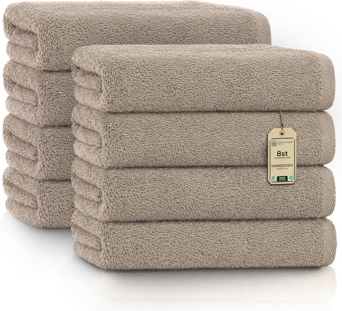 SnelShoppen - Set van 8 handdoeken 100% katoen, zacht en absorberend, premium kwaliteit, 50 x 100 cm, zand/beige, ideaal voor badkamer, spa, fitness e