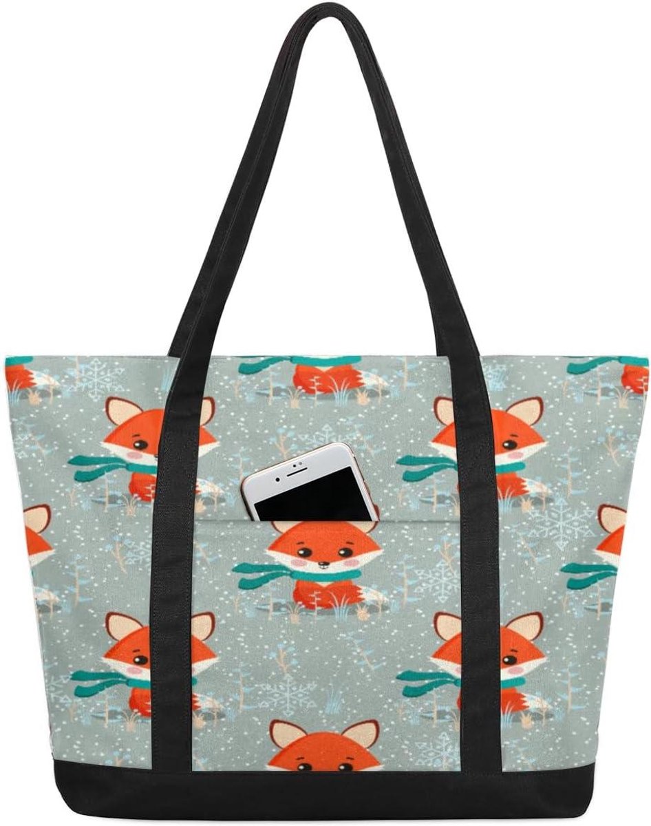 Canvas Draagtas - Grote Shopper - Dagelijks Gebruik - Veelzijdig Ontwerp - 22L Capaciteit - Vos Print