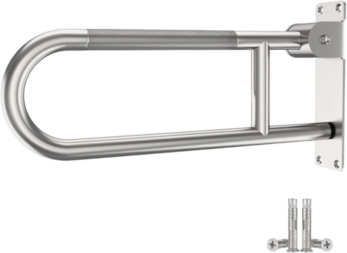 SnelShoppen - Inklapbare Opsta-handgreep WC Hougreep 60cm, RVS Mat met Anti-Slip Schroefdraad, Ondersteuningsklapgreep voor Bad en Toilet, Eenvoudige