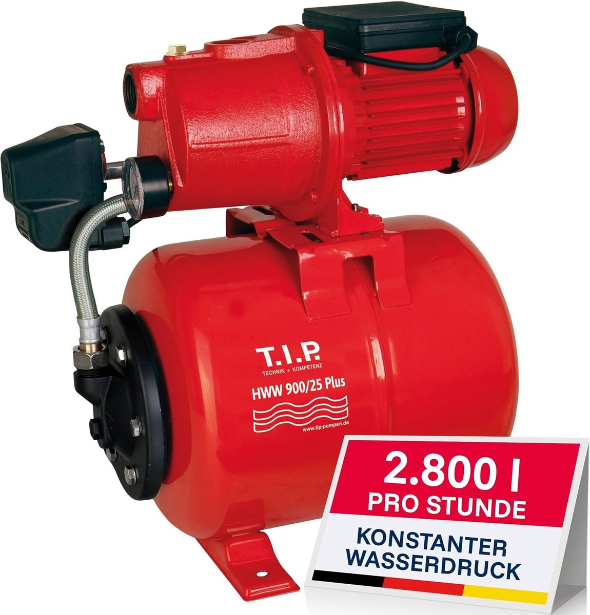 SnelShoppen - HWW G-900/25 Plus Watervoorzieningsinstallatie | Robuuste tuinpomp van gietijzer, 50 m opvoerhoogte, 22 liter drukketel, thermische over