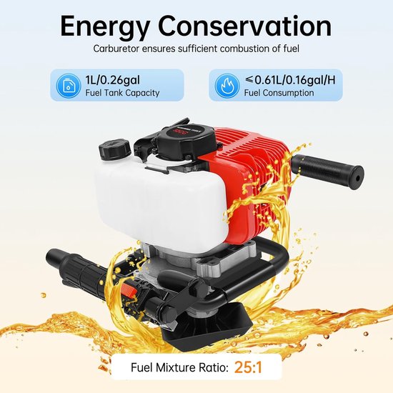 Benzinemotor Grondboor - 2-takt motor - Gaten Boren - Energiezuinig Ontwerp - 52CC - Zwart — afbeelding 4