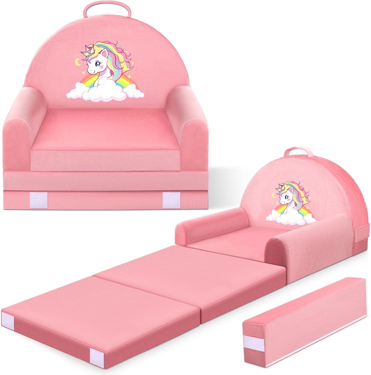 SnelShoppen - Opvouwbare Kinderstoel en Bed, 2-in-1 Mini-Bank van 150 cm Zacht Kristalfluweel, Ideaal voor Kleine Kinderen in Speelkamer, Slaapkamer e